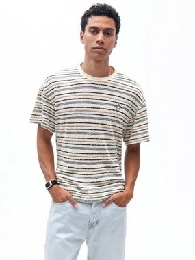 Nokwal Streetwear Vintage Horizon Loose Thread Stripe Tee T-Shirt L